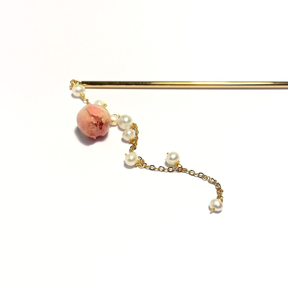 【若桑】《玫瑰。浪漫》天然珍珠玫瑰花簪。樹脂。乾燥花。髮簪/髮飾。 第1張的照片