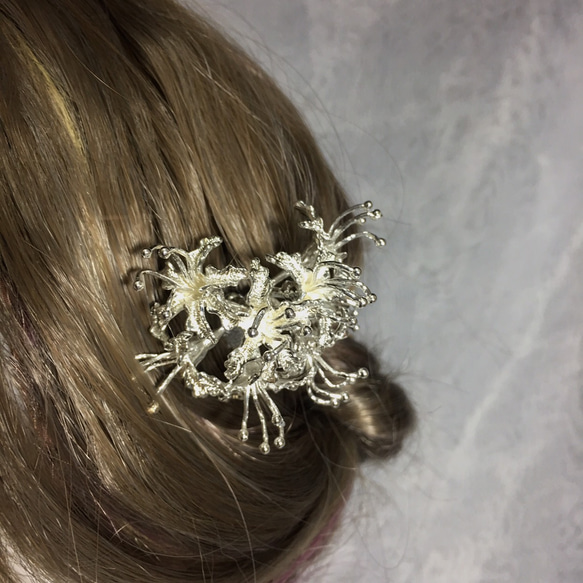 [Ruosan]「もう一方の岸。咲く花&gt;銀の花のパン。まんじゅさわ。和風hair頭/着物ヘアアクセサリー。クラシック/レト 4枚目の画像