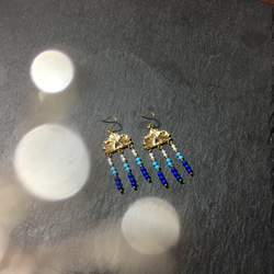 【若桑】《尼羅河岸。藍蓮花》珍珠。綠松石。黃銅耳環。埃及風格。 第2張的照片