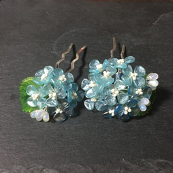 【若桑】《夏。無盡》。藍色繡球花。Hydrangeas 。紫陽花。手繪樹脂。手工編織花朵髮簪。Hairpin。 第4張的照片
