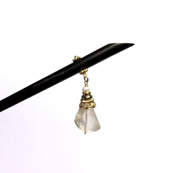 [Ruo Sang] [Crystal Mine] Rock Candy。白い結晶。天然真珠と半貴石のヘアピン。黒檀のヘアピン。 4枚目の画像