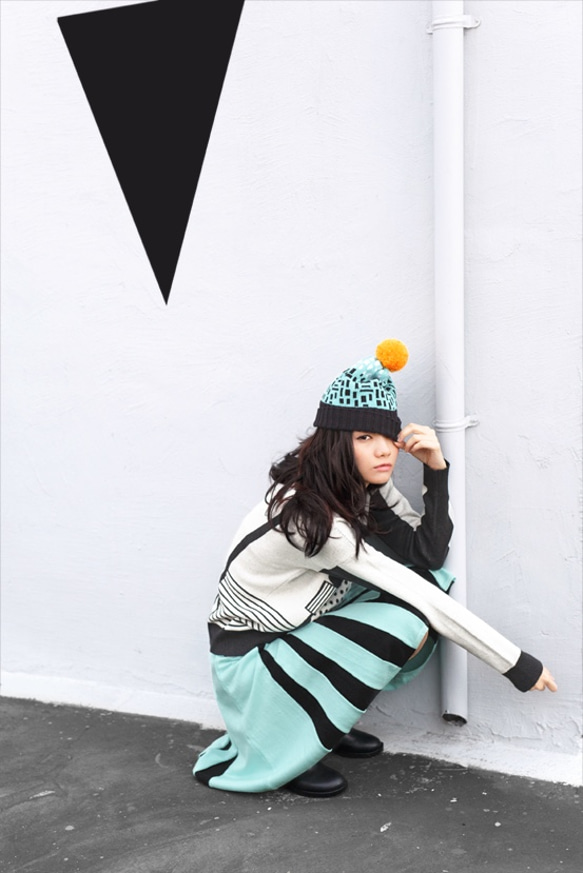 Mint Green Central Pleated Knitted Half Circle Skirt 3枚目の画像