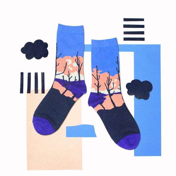 落日 中筒襪 - 中藍 第1張的照片