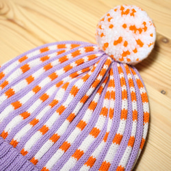 Lavender Stripes Detachable PomPom Beanie Hat 2枚目の画像