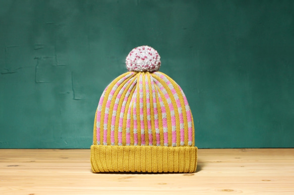 Wasabi Stripes Detachable PomPom Beanie Hat 1枚目の画像