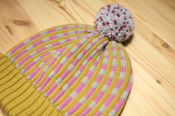 Wasabi Stripes Detachable PomPom Beanie Hat 2枚目の画像