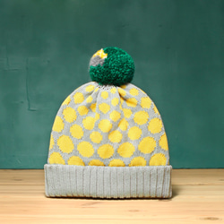 漸變圓點 可拆毛球針織毛帽 第1張的照片