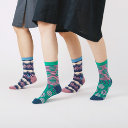 ストライプドット クルー丈靴下 - 緑紫 / 印花楽 x Yu Square 6枚目の画像