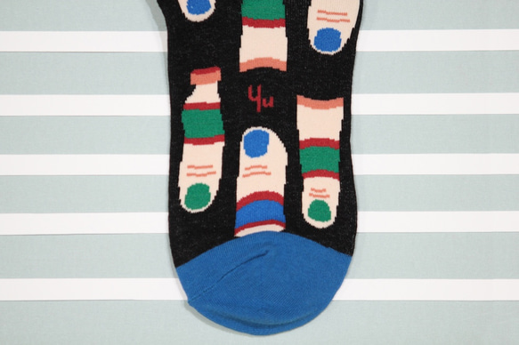 手指水彩 棉質中筒襪 - 襪子 - 黑 第3張的照片