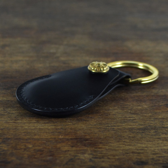 【鞹】手制 義大利協會認証植鞣革黑色手縫Air Tag-IC鑰匙扣卡-50元硬幣鑰匙皮套 第4張的照片