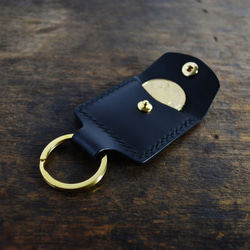 【鞹】手制 義大利協會認証植鞣革黑色手縫個性鑰匙圈套/門禁卡/私房錢套 第1張的照片