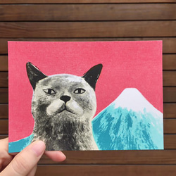 猫と富士山-ステンシルポストカード 1枚目の画像