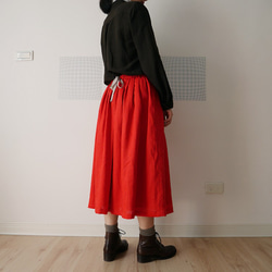 手作紅色苧麻側口袋褶裙 Handmade Red Ramie side pocket pleated skirt 第3張的照片