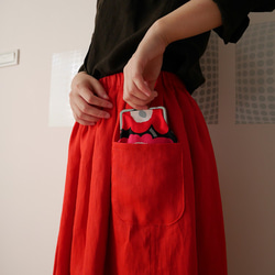 手作紅色苧麻側口袋褶裙 Handmade Red Ramie side pocket pleated skirt 第7張的照片