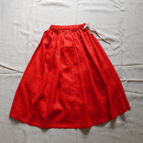 手作紅色苧麻側口袋褶裙 Handmade Red Ramie side pocket pleated skirt 第8張的照片