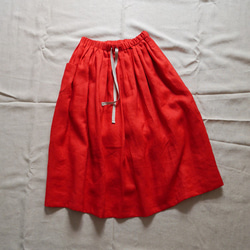 手作紅色苧麻側口袋褶裙 Handmade Red Ramie side pocket pleated skirt 第9張的照片