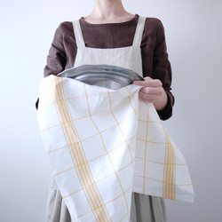 立陶宛亞麻棉家事巾抺布 野餐風黃白格 第2張的照片
