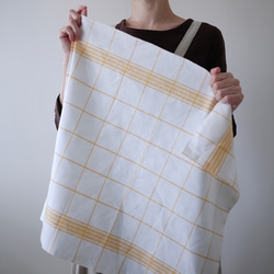 立陶宛亞麻棉家事巾抺布 野餐風黃白格 第3張的照片