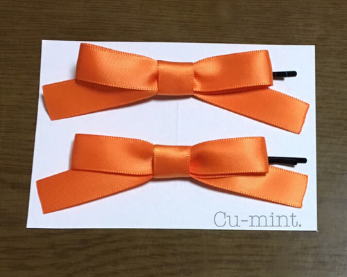 ☆送料無料☆】オレンジのリボンのヘアピン♡（2本） ヘアピン Cu-mint