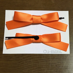 【★送料無料★】オレンジのリボンのヘアピン♡（2本） 2枚目の画像