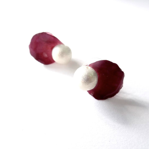 （訂製）全立體真花製作 棉棉珠 花瓣 925純銀耳釘 樹脂耳夾 第1張的照片