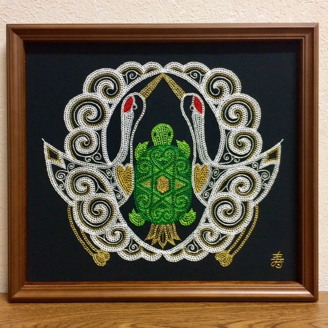 『模写』 陳之佛 刺繍画 【松齢鶴寿】