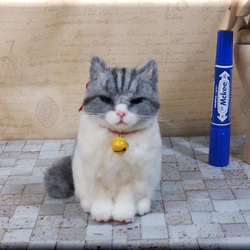 羊毛フェルト　猫　小太りなブサ猫さん　ねこ　ネコ　猫フィギュア 6枚目の画像