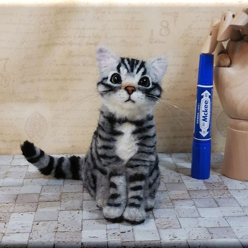 羊毛フェルト 猫 アメリカンショートヘア アメショ 猫フィギュア 羊毛フェルト 猫 アメリカンショートヘア アメショ 猫フィギュア