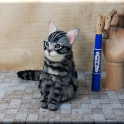 羊毛フェルト　猫　アメリカンショートヘア　アメショ　猫フィギュア　アメショー 3枚目の画像