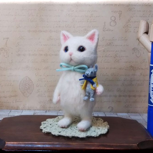 羊毛フェルト 猫 白猫ちゃん キジ猫 ねこ ネコ 羊毛フェルト