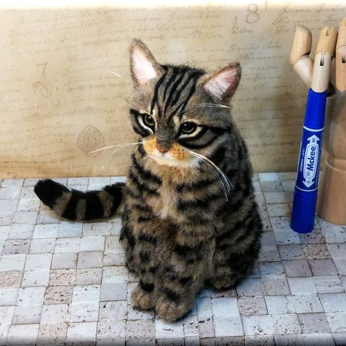 羊毛フェルト 猫 キジトラさん キジ猫 ねこ ネコ 羊毛フェルト