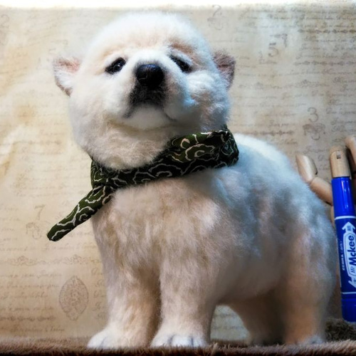 モンブラン 羊毛フェルト 犬 白柴ちゃん 羊毛フェルト 犬 白柴犬の子犬 柴犬 しばいぬ 犬フィギュア 羊毛