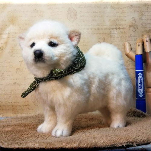 モンブラン 羊毛フェルト 犬 白柴ちゃん 羊毛フェルト 白柴 白い犬 羊毛フェルト masapan 通販 17534362