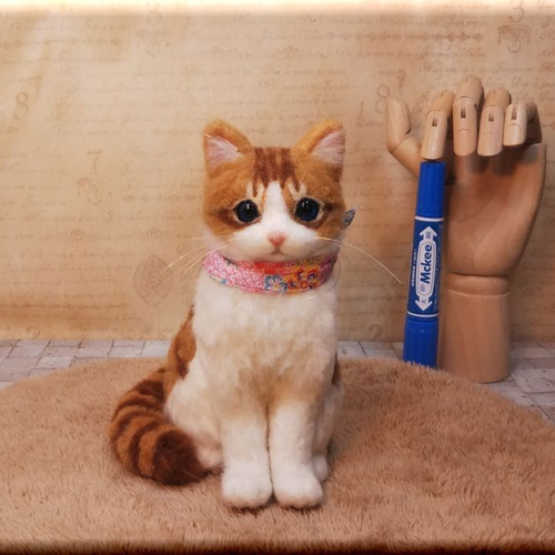 羊毛フェルト 猫 茶トラハチワレ猫さん ねこ ネコ 猫フィギュア 羊毛