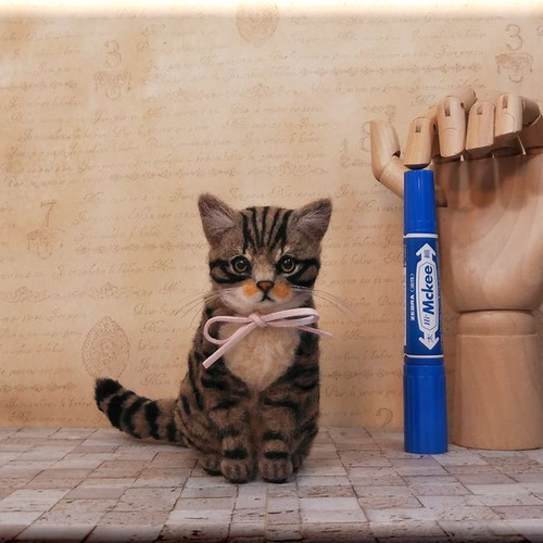 羊毛フェルト　猫　(キジトラ) 羊毛フェルト 猫 キジトラちゃん キジ猫 ねこ ネコ 羊毛フェルト