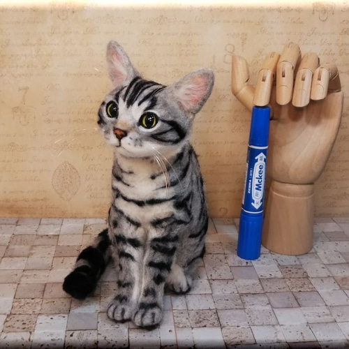 羊毛フェルト 猫 アメリカンショートヘア ねこ ネコ アメショ 猫