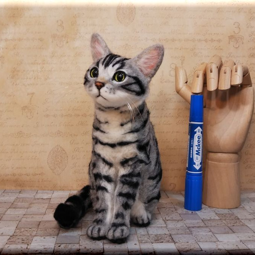 羊毛フェルト 猫 アメリカンショートヘア アメショ 猫フィギュア