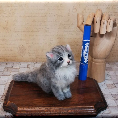 羊毛フェルト猫 フレーム リアル可愛いブリティッシュロングヘア