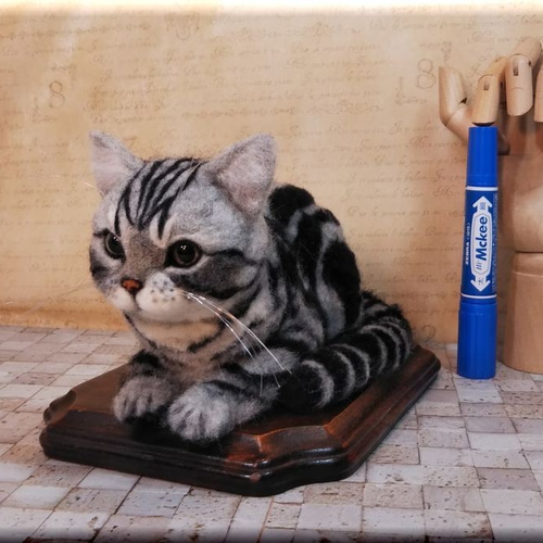 羊毛フェルト 猫 アメリカンショートヘア アメショ 猫フィギュア
