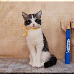 羊毛フェルト 猫 キジシロ猫さん キジ白 ねこ ネコ 猫フィギュア 羊毛