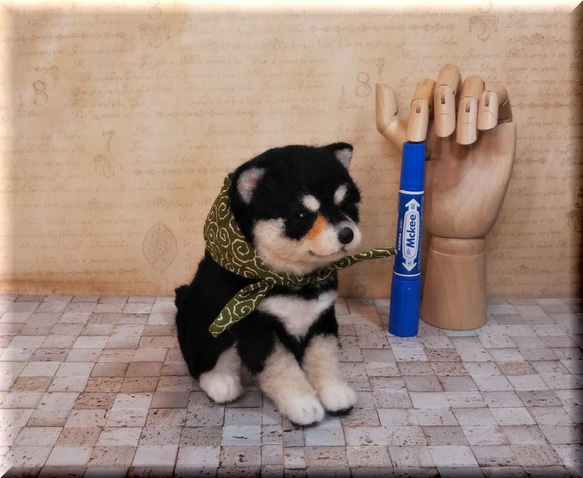 羊毛フェルト 犬 柴犬 黒柴子犬 - 羊毛フェルト 羊毛フェルト 犬 柴犬 黒柴子犬 - 羊毛フェルト