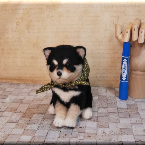 羊毛フェルト 犬 黒柴犬の子犬 柴犬 しばいぬ 犬フィギュア 羊毛