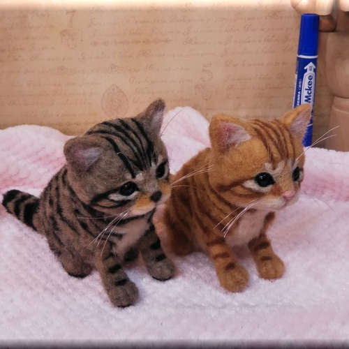 羊毛フェルト 猫 仲良し子猫ちゃん 茶トラ猫とキジトラ猫 茶トラ