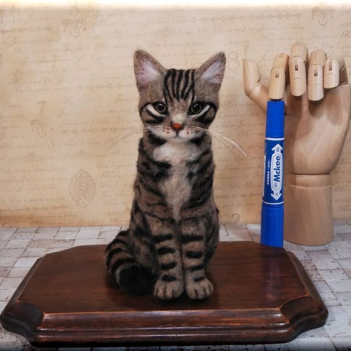 羊毛フェルト猫 キジ猫(ロングコート)BOXフレーム 羊毛フェルト 猫 キジ猫さん キジトラ ねこ ネコ 羊毛フェルト