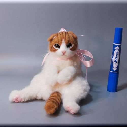 羊毛フェルト 猫 スコティッシュフォールド チャトラ ハチワレ ねこ