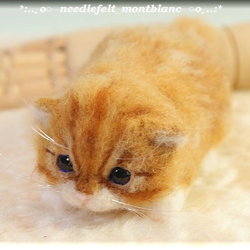 茶トラ 猫 羊毛フェルト 作品 アートドール リアル 羊毛 子猫