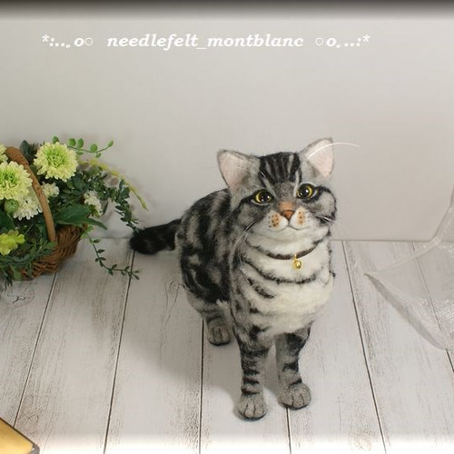羊毛フェルト猫 アメリカンショートヘア 猫ブローチ 羊毛フェルト猫 アメリカンショートヘア 猫ブローチ 子猫
