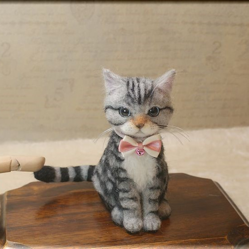 羊毛フェルト 猫 サバトラさん ねこ ネコ 羊毛フェルト