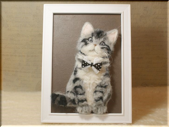 羊毛フェルト画 猫 アメリカンショートヘア ネコ ねこ 羊毛フェルト