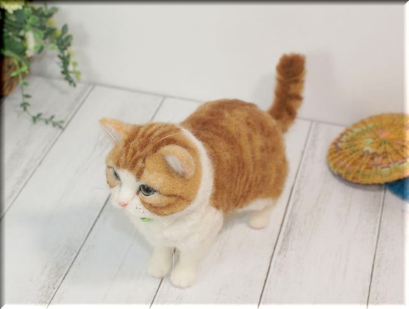 羊毛フェルト 猫 茶トラハチワレ猫さん ねこ ネコ はちわれ猫 茶